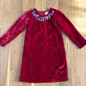 Hannah Anderson Velvet Red Dress with Floral Embroidery, size 8.